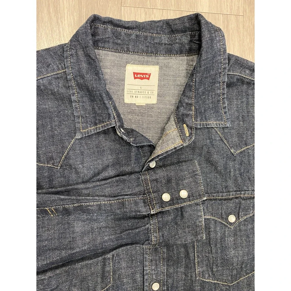 Levis Shirt Men's Large Blue Denim Pearl Snap Regular Fit Long Sleeve Jean L
